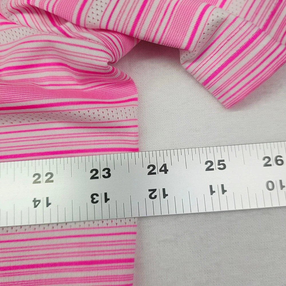 Adidas Polo Shirt Mens XL Pink White Striped Primegreen Golf‎ Short Sleeve